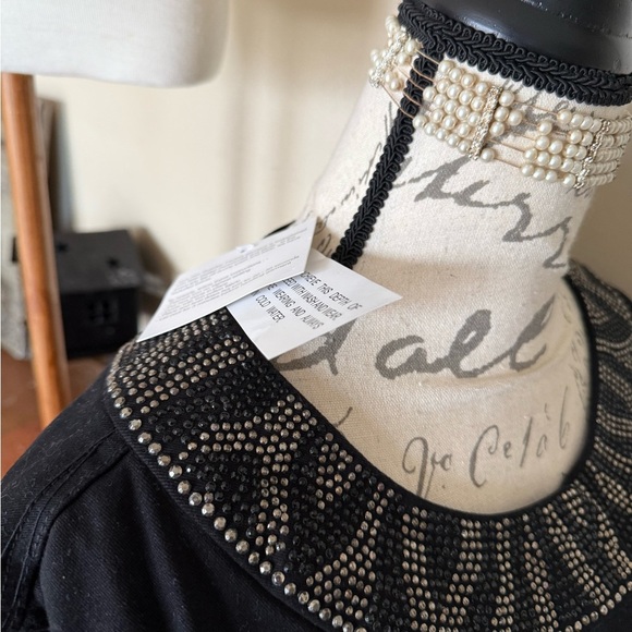 Quacker Factory Black and Silver Bling Jean Jacket with Embroidered Collar NWT - Picture 3 of 8